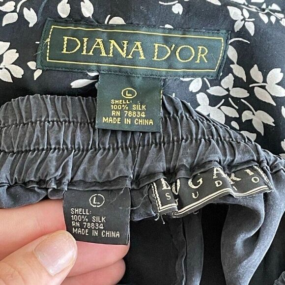 Vintage Diana D'or Dark Gray 100% Silk Sleeveless Floral Top and Trouser Set L - Picture 2 of 12